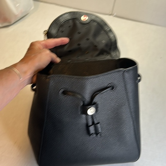 KATE SPADE LIELA MEDIUM FLAP BLACK BACKPACK DRAWSTRING LEATHER BAG - Picture 6 of 15